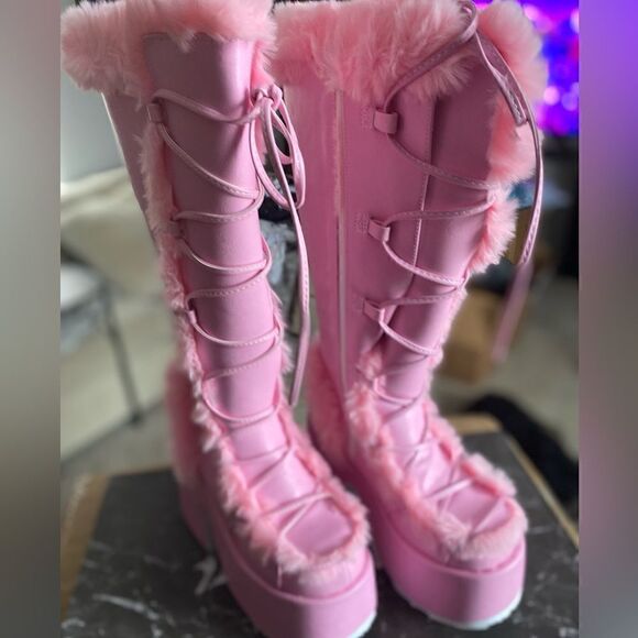 Pleaser Mid Calf Fur Boots - Picture 2 of 3